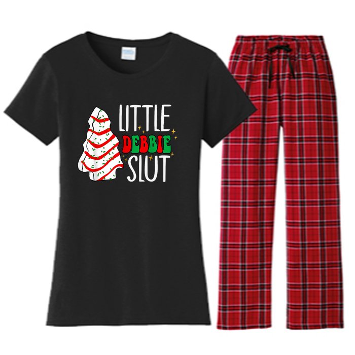 Littie Debbie Slut Funny Christmas Tree Cakes Xmas Black Women's Flannel Pajama Set