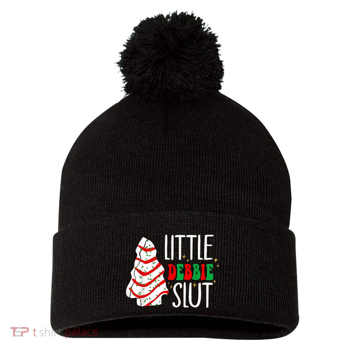 Littie Debbie Slut Funny Christmas Tree Cakes Xmas Black Pom Pom 12in Knit Beanie