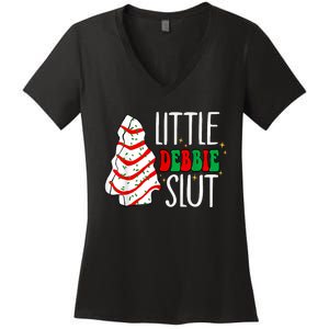 Littie Debbie Slut Funny Christmas Tree Cakes Xmas Black Women's V-Neck T-Shirt