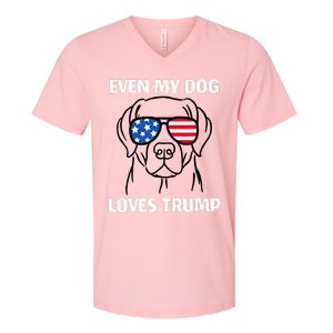 Labrador Dog Sunglasses Usa Flag Even My Dog Loves Trump V-Neck T-Shirt