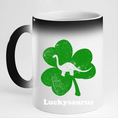 Lucky Dinosaur St Patricks Day Irish Shamrock Luckysaurus Gift 11oz Black Color Changing Mug