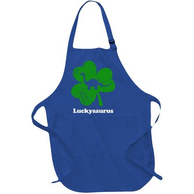 Lucky Dinosaur St Patricks Day Irish Shamrock Luckysaurus Gift Full-Length Apron With Pockets