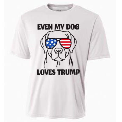 Labrador Dog Sunglasses Usa Flag Even My Dog Loves Trump Cooling Performance Crew T-Shirt