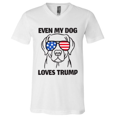 Labrador Dog Sunglasses Usa Flag Even My Dog Loves Trump V-Neck T-Shirt