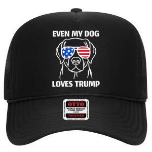 Labrador Dog Sunglasses Usa Flag Even My Dog Loves Trump High Crown Mesh Back Trucker Hat