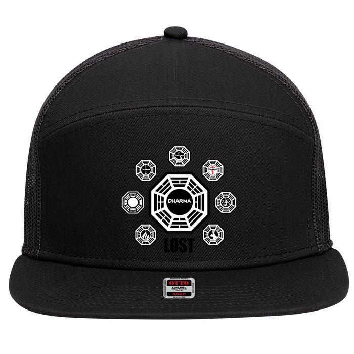 Lost Dharma Station Logos Gift 7 Panel Mesh Trucker Snapback Hat