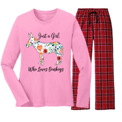 LOVES DONKEYS Tee Women's Long Sleeve Flannel Pajama Set 