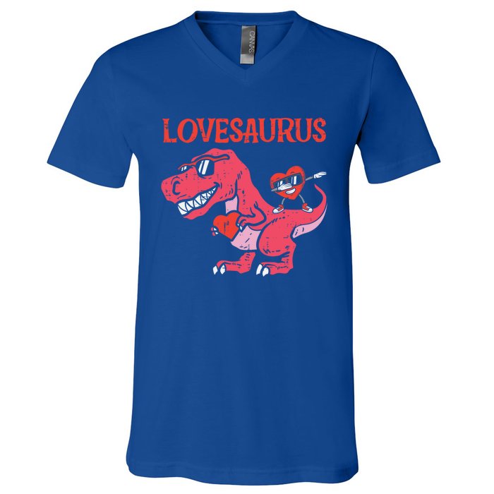 Lovesaurus Dino Trex Dab Heart Valentines Day Gift V-Neck T-Shirt