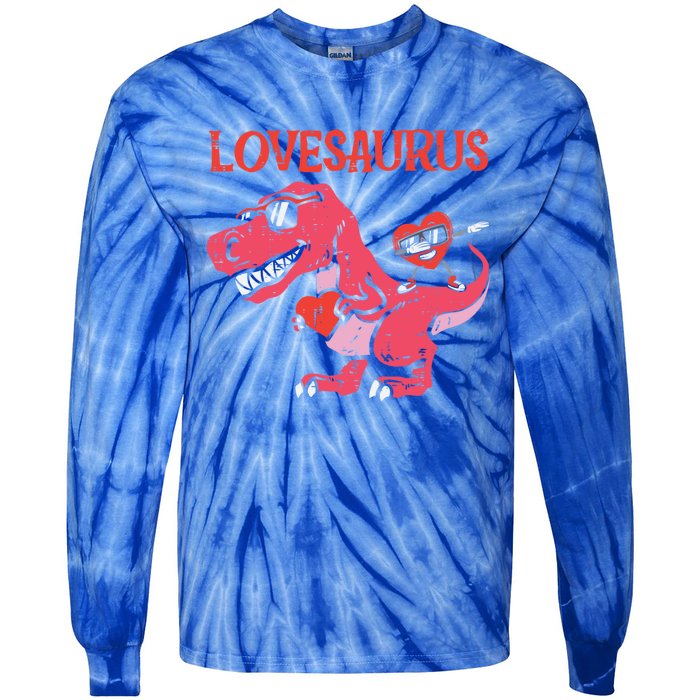 Lovesaurus Dino Trex Dab Heart Valentines Day Gift Tie-Dye Long Sleeve Shirt