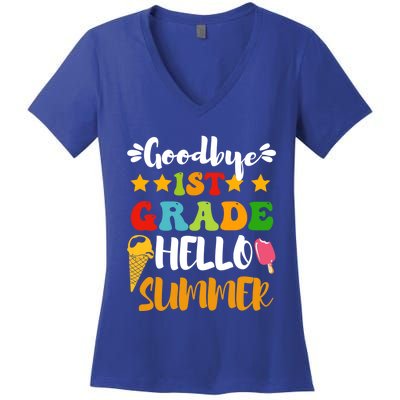 Last Day Teacher Students Goodbye 1st Grade Hello Summer Great Gift Women's V-Neck T-Shirt