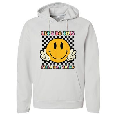 Let's Do This Field Day Thing Groovy Hippie Smile Face Performance Fleece Hoodie