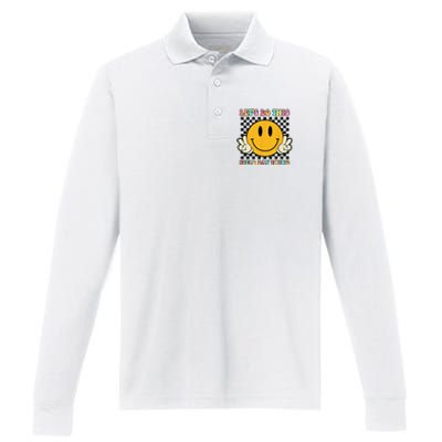 Let's Do This Field Day Thing Groovy Hippie Smile Face Performance Long Sleeve Polo