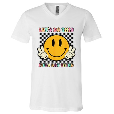 Let's Do This Field Day Thing Groovy Hippie Smile Face V-Neck T-Shirt