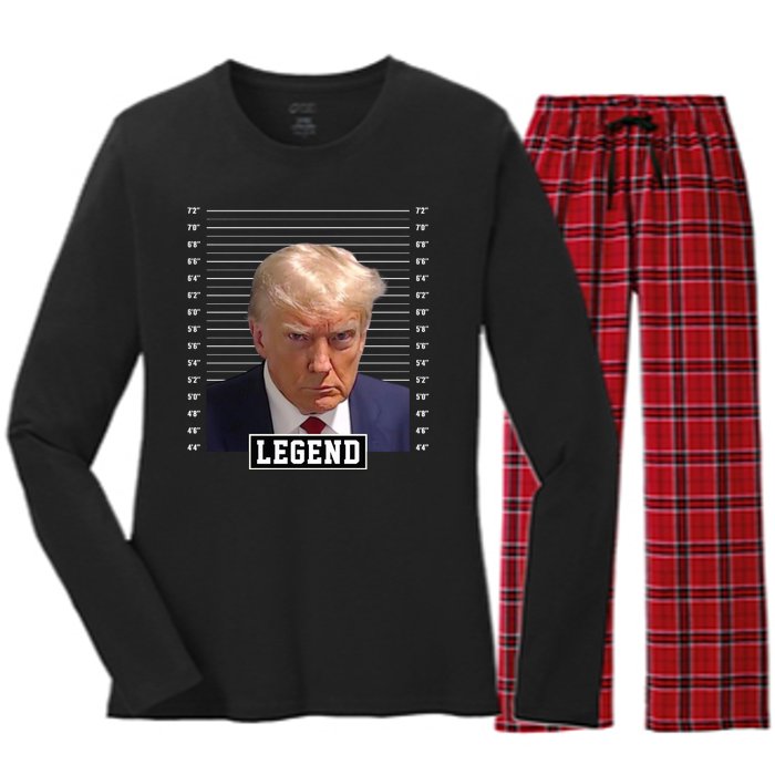 Legend Donald Trump Mugshot Pro Trump Women's Long Sleeve Flannel Pajama Set 