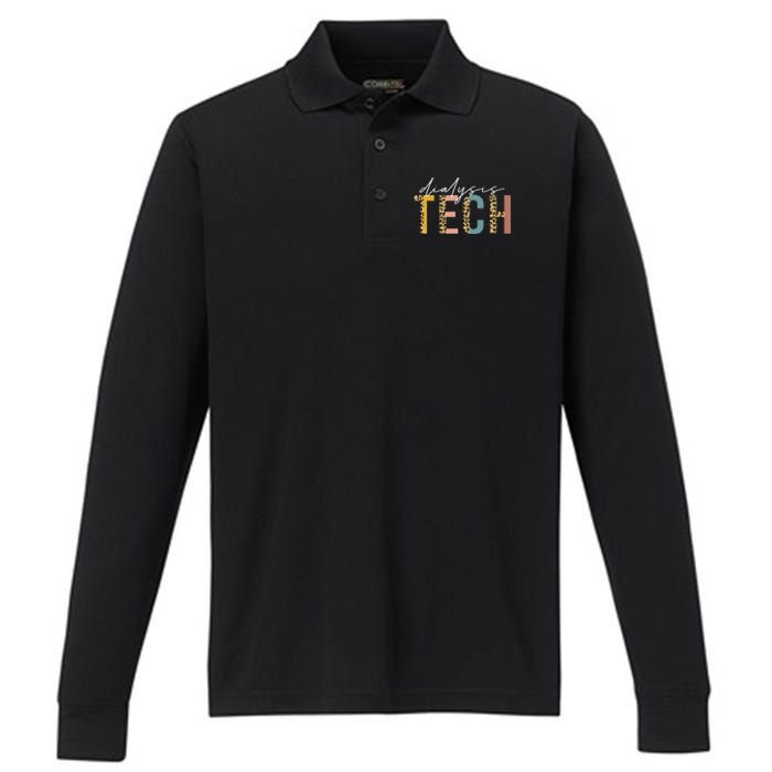 leopard Dialysis Tech Dialysis Technician Appreciation Performance Long Sleeve Polo