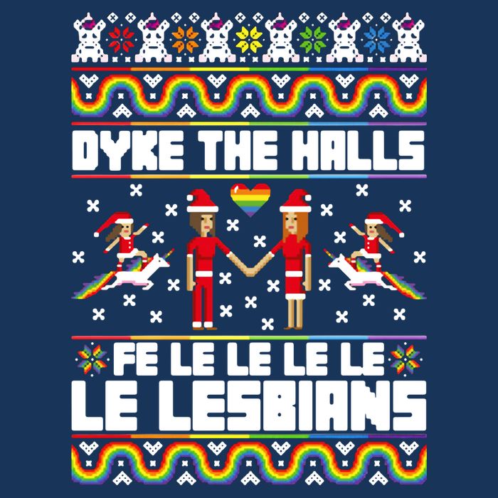 LGBT Dyke The Halls Fe Le Le Le Le Le Lesbians Ugly Christmas 7 Panel Mesh Trucker Snapback Hat