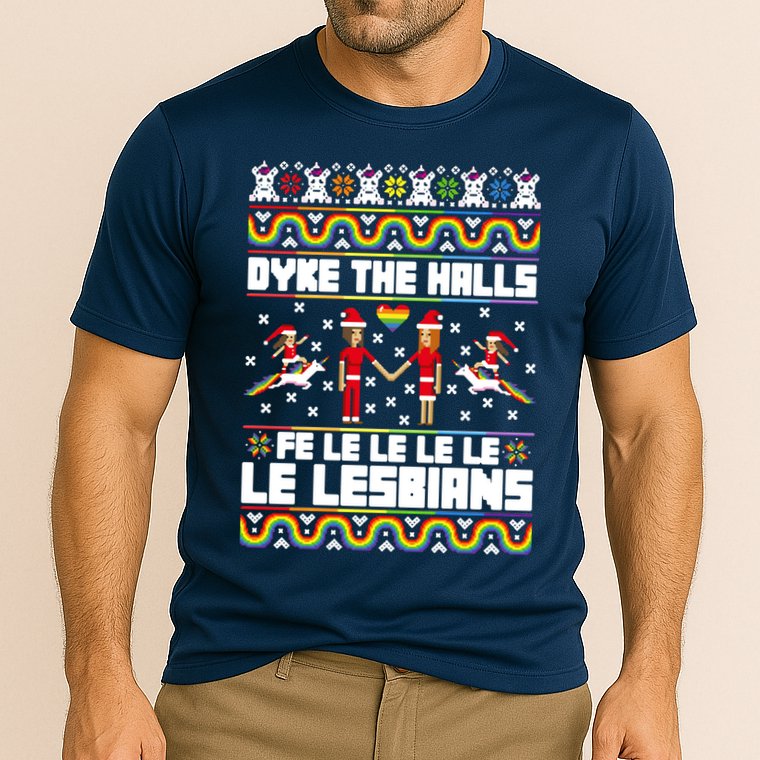 LGBT Dyke The Halls Fe Le Le Le Le Le Lesbians Ugly Christmas Cooling Performance Crew T-Shirt