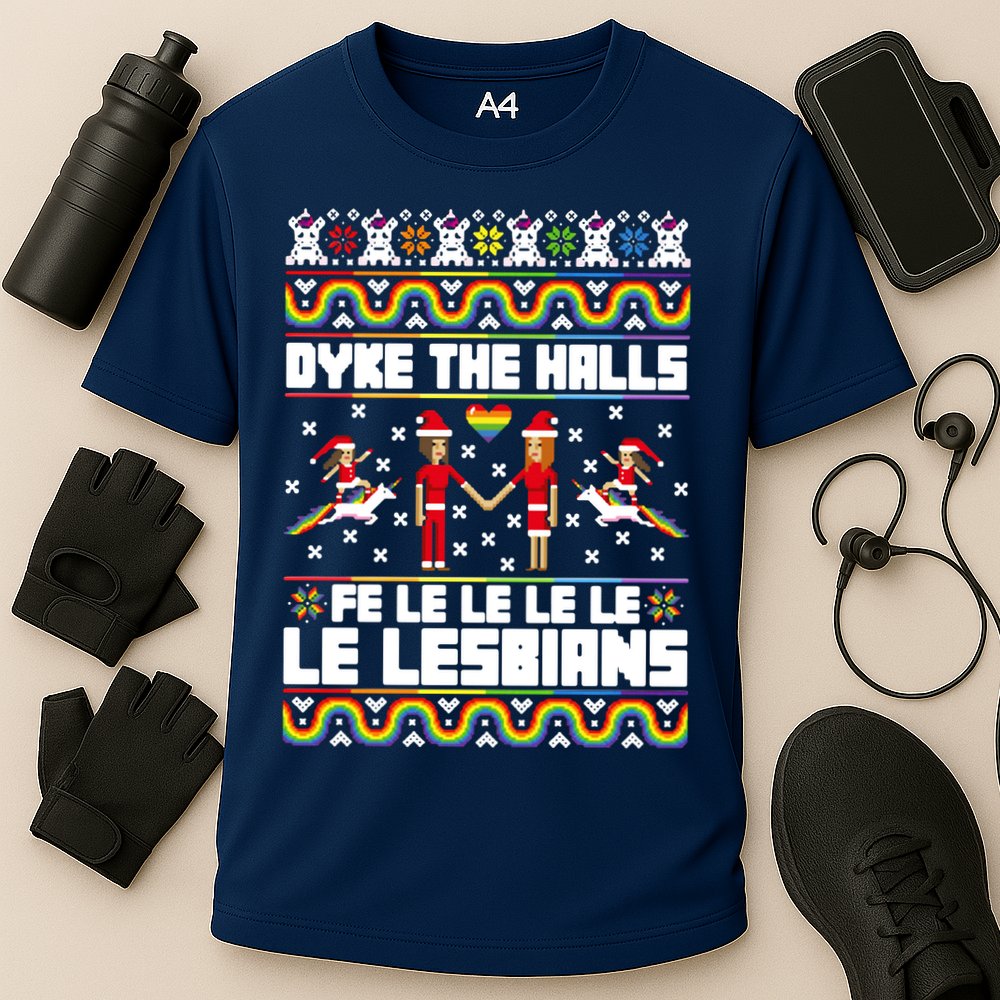 LGBT Dyke The Halls Fe Le Le Le Le Le Lesbians Ugly Christmas Cooling Performance Crew T-Shirt
