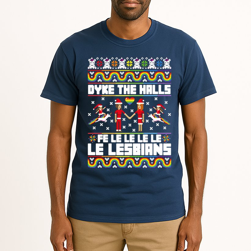 LGBT Dyke The Halls Fe Le Le Le Le Le Lesbians Ugly Christmas Tall T-Shirt