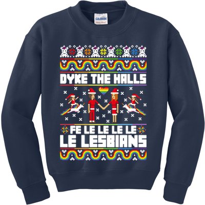 LGBT Dyke The Halls Fe Le Le Le Le Le Lesbians Ugly Christmas Kids Sweatshirt