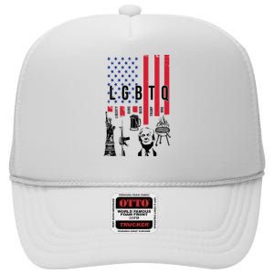 LGBTQ Donald Trump American Flag High Crown Mesh Back Trucker Hat