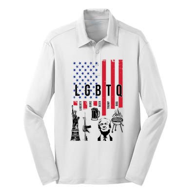 LGBTQ Donald Trump American Flag Silk Touch Performance Long Sleeve Polo