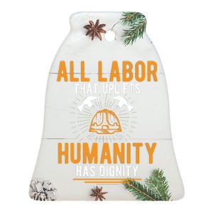 Labor Day Uplift Humanity Graphic Ceramic Bell Ornament