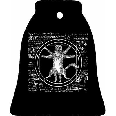 Leonardo Da Vinci Vitruvian Cat Lover Ceramic Bell Ornament