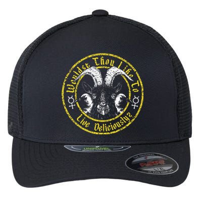 Live Deliciously Vintage Cartoon Goat Flexfit Unipanel Trucker Cap