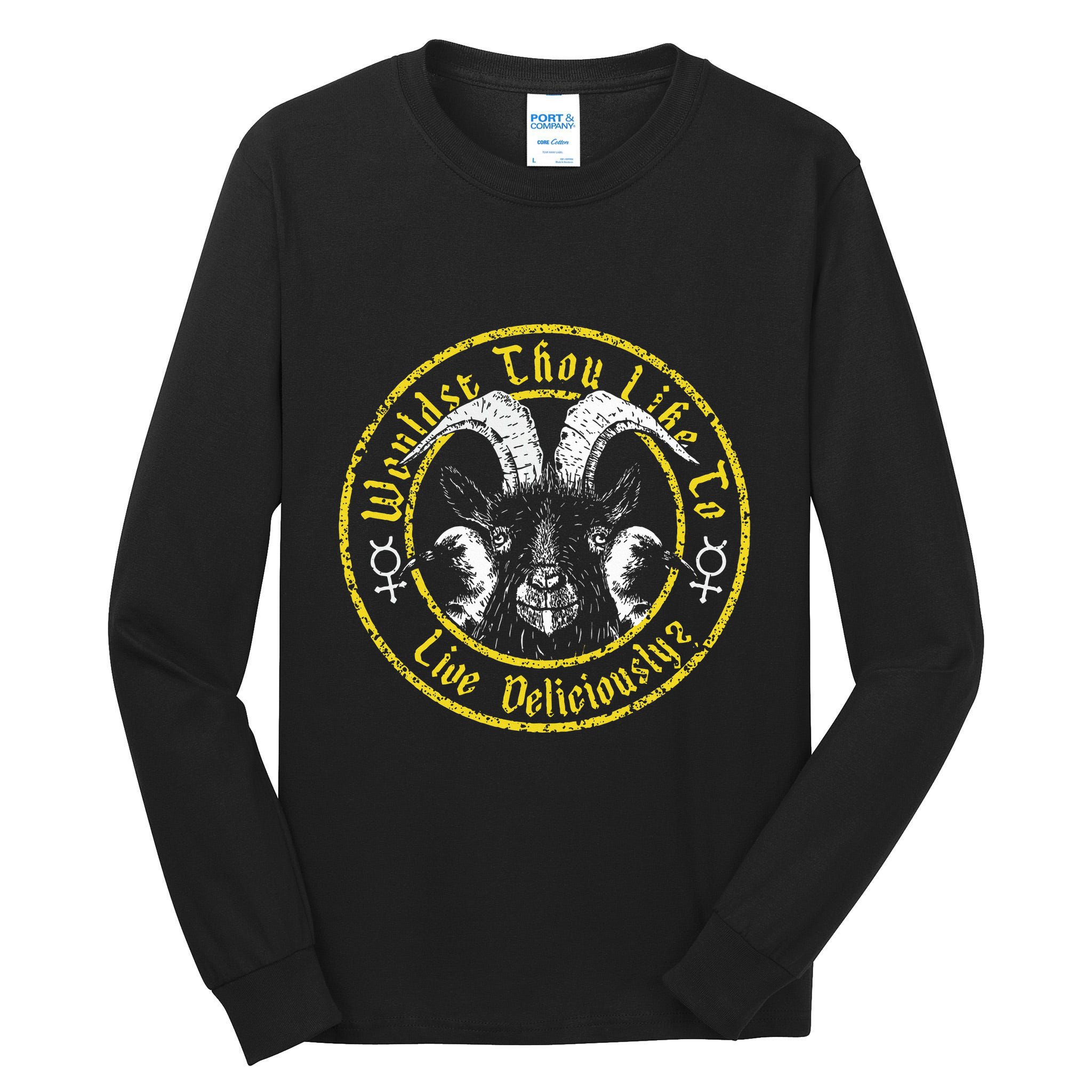 Live Deliciously Vintage Cartoon Goat Black P.H.I.L.L.I.P Tall Long Sleeve T-Shirt