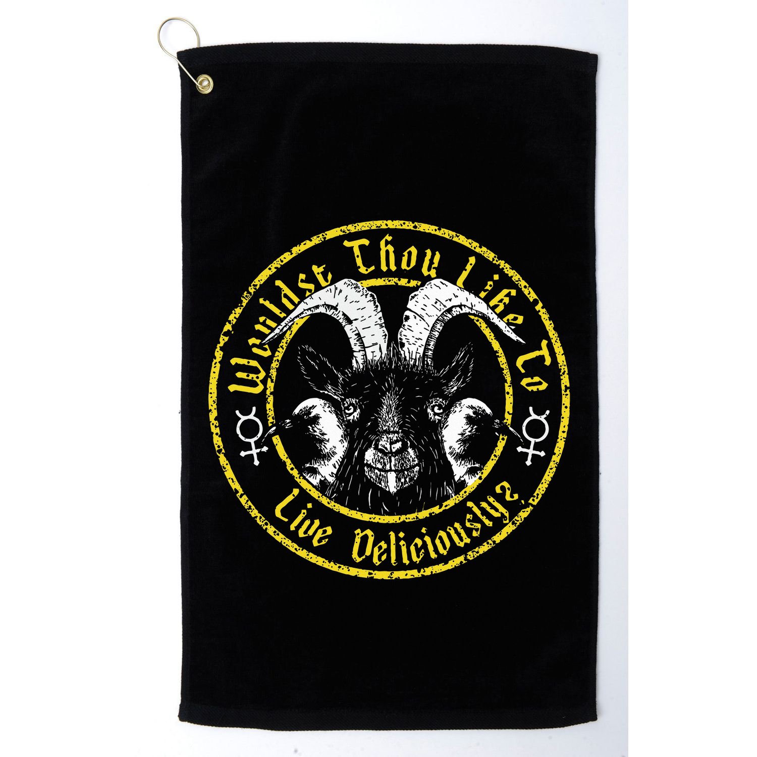 Live Deliciously Vintage Cartoon Goat Black P.H.I.L.L.I.P Golf Towel