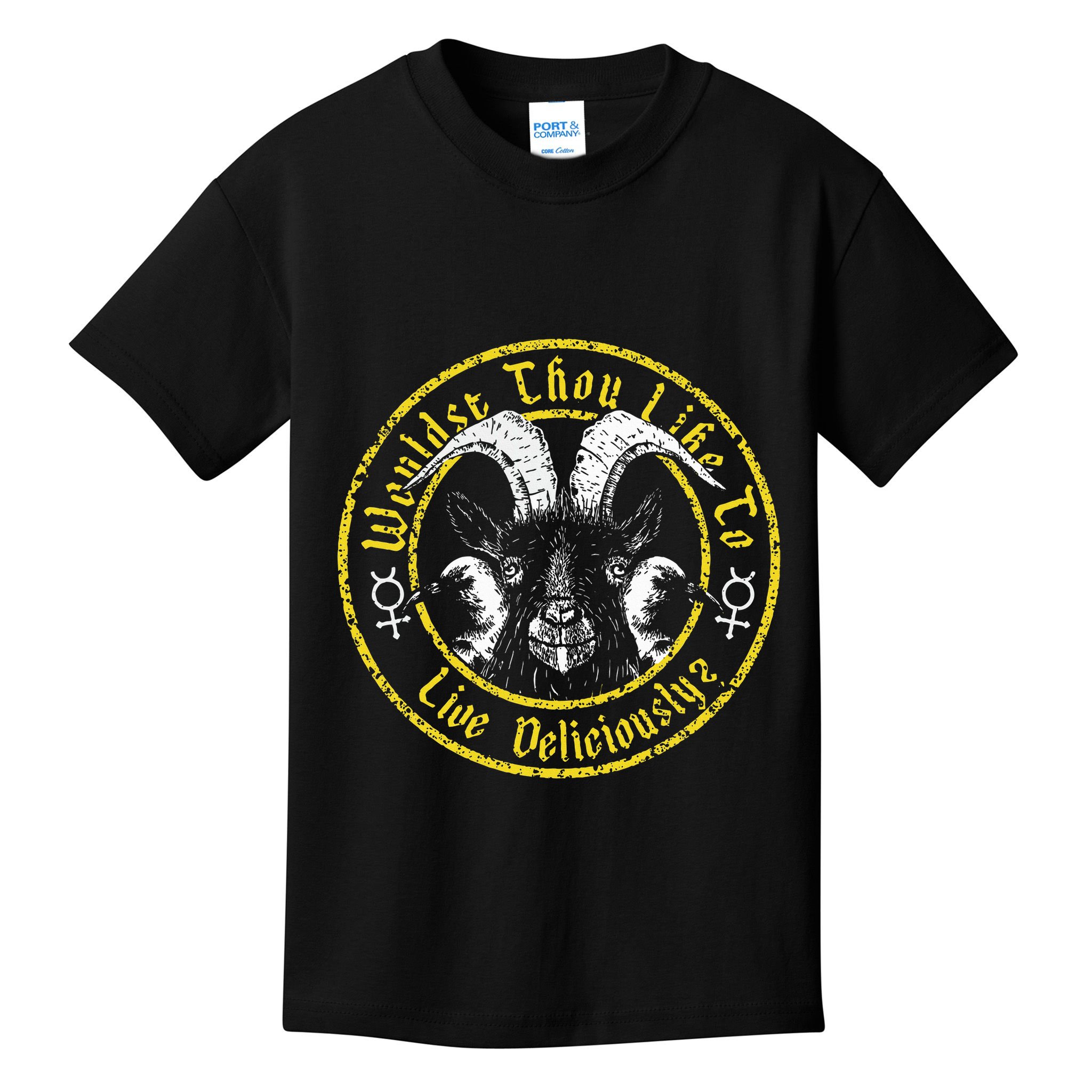Live Deliciously Vintage Cartoon Goat Black P.H.I.L.L.I.P Kids T-Shirt