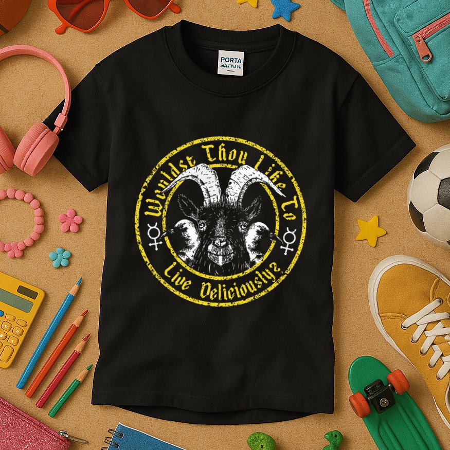 Live Deliciously Vintage Cartoon Goat Black P.H.I.L.L.I.P Kids T-Shirt
