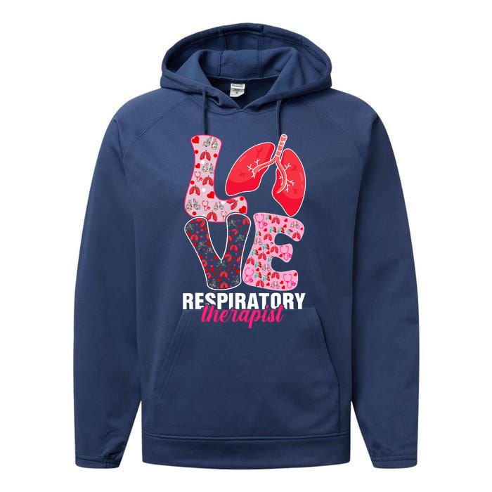 Lung Doctor ValentineS Day Love Heart Respiratory Therapist Performance Fleece Hoodie