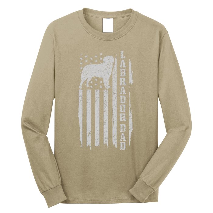 Labrador Dad Vintage American Flag Long Sleeve Shirt