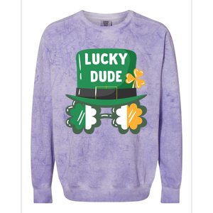 Lucky Dude With Shamrock Sunglasses Funny St Patrick's Day Cool Gift Colorblast Crewneck Sweatshirt