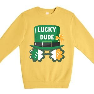 Lucky Dude With Shamrock Sunglasses Funny St Patrick's Day Cool Gift Premium Crewneck Sweatshirt