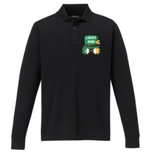 Lucky Dude With Shamrock Sunglasses Funny St Patrick's Day Cool Gift Performance Long Sleeve Polo