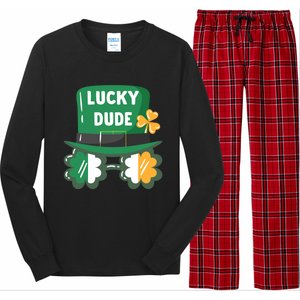 Lucky Dude With Shamrock Sunglasses Funny St Patrick's Day Cool Gift Long Sleeve Pajama Set