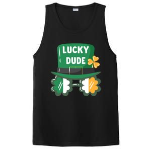 Lucky Dude With Shamrock Sunglasses Funny St Patrick's Day Cool Gift PosiCharge Competitor Tank