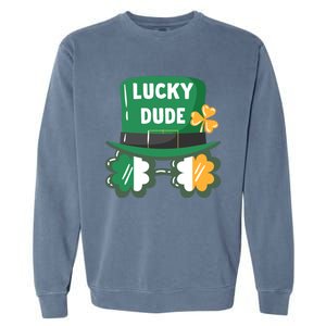 Lucky Dude With Shamrock Sunglasses Funny St Patrick's Day Cool Gift Garment-Dyed Sweatshirt