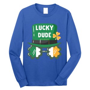 Lucky Dude With Shamrock Sunglasses Funny St Patrick's Day Cool Gift Long Sleeve Shirt