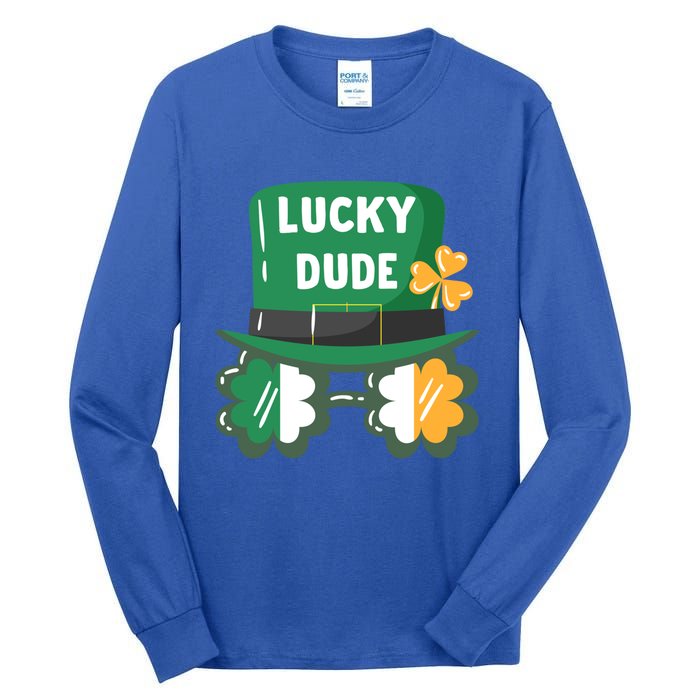 Lucky Dude With Shamrock Sunglasses Funny St Patrick's Day Cool Gift Tall Long Sleeve T-Shirt