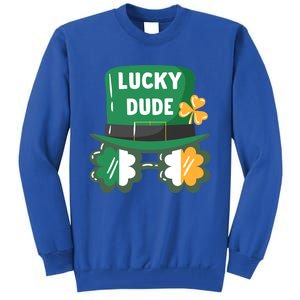 Lucky Dude With Shamrock Sunglasses Funny St Patrick's Day Cool Gift Tall Sweatshirt