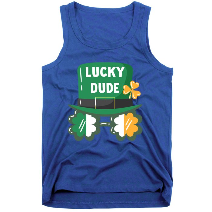 Lucky Dude With Shamrock Sunglasses Funny St Patrick's Day Cool Gift Tank Top