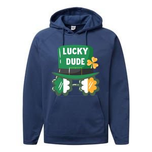 Lucky Dude With Shamrock Sunglasses Funny St Patrick's Day Cool Gift Performance Fleece Hoodie