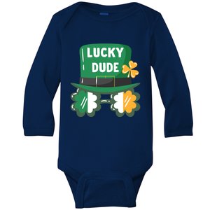 Lucky Dude With Shamrock Sunglasses Funny St Patrick's Day Cool Gift Baby Long Sleeve Bodysuit