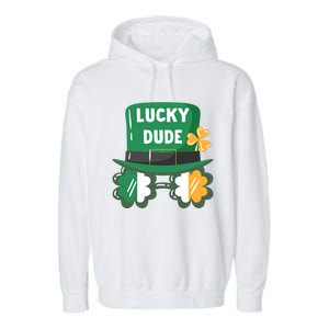 Lucky Dude With Shamrock Sunglasses Funny St Patrick's Day Cool Gift Garment-Dyed Fleece Hoodie