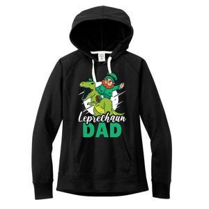 Leprechaun Dad With A Dinosaur Or Trex For St Patrick's Day Gift Women's Fleece Hoodie