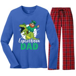 Leprechaun Dad With A Dinosaur Or Trex For St Patrick's Day Gift Women's Long Sleeve Flannel Pajama Set 